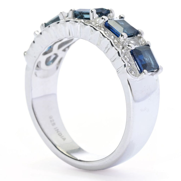 Gem Treasures 2.16ctw Australian Blue Sapphire & White Topaz Band Ring