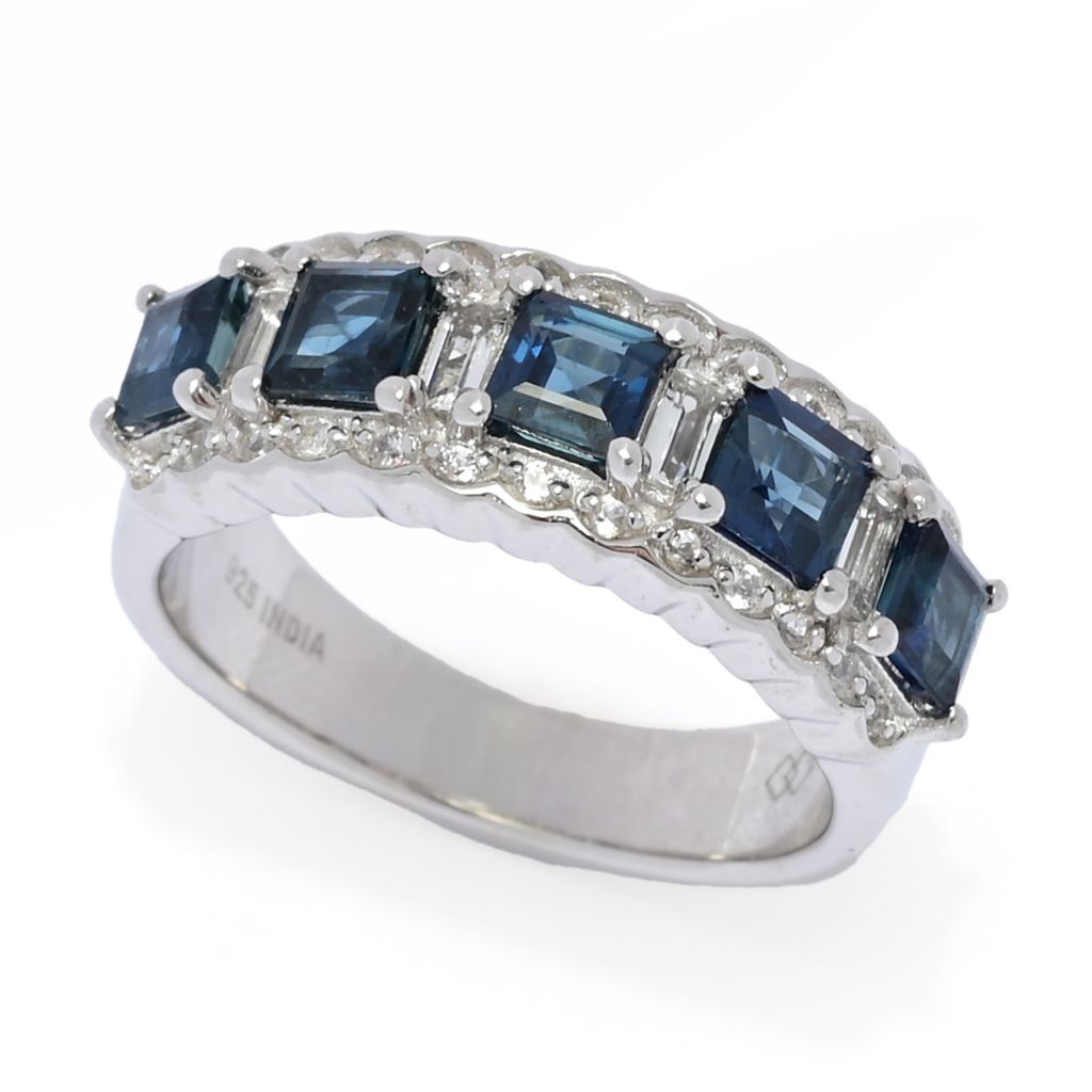 Gem Treasures 2.16ctw Australian Blue Sapphire & White Topaz Band Ring