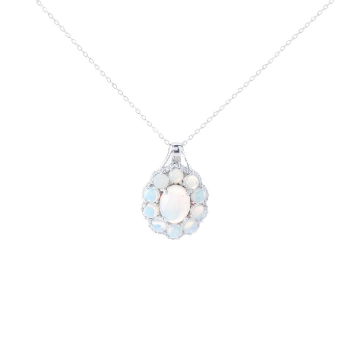 Gem Treasures 10x8mm Ethiopian Opal & White Zircon Pendant w/ Chain