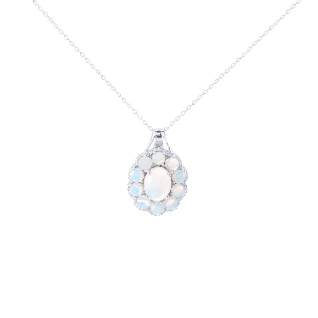 Gem Treasures 10x8mm Ethiopian Opal & White Zircon Pendant w/ Chain