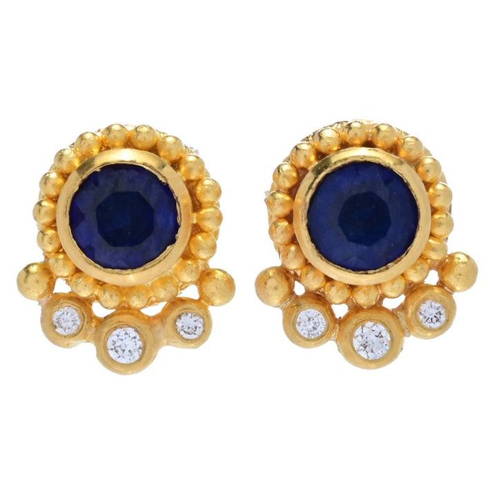 Cevherun 24K Gold Choice of Precious Gem & Diamond Accent Stud Earrings