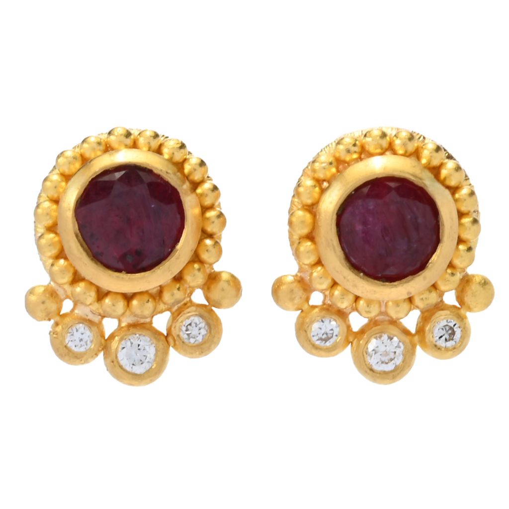 Cevherun 24K Gold Choice of Precious Gem & Diamond Accent Stud Earrings