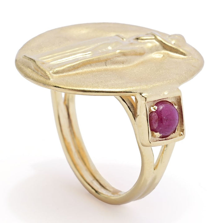 Tagliamonte 14K Gold Polished & Satin Ruby Accented Euterpe Cameo Ring