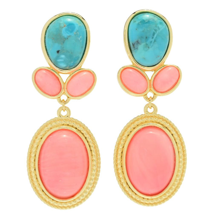 Elemental Gems 14x10mm Salmon Coral & Blue Mohave Turquoise Drop Earrings