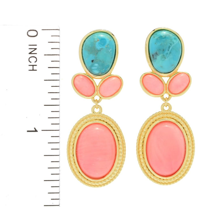 Elemental Gems 14x10mm Salmon Coral & Blue Mohave Turquoise Drop Earrings
