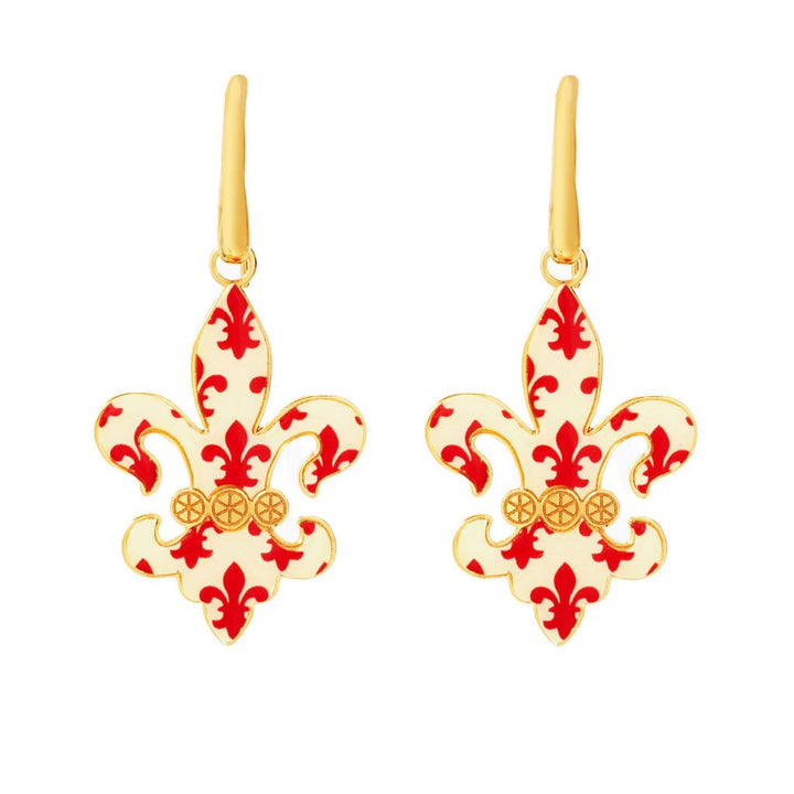 Toscana Italiana "Flora Carta" Printed Paper & Enamel Fleur-De-Lis Earrings