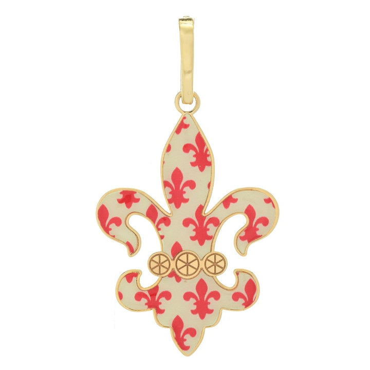 Toscana Italiana "Flora Carta" Printed Paper & Enamel Fleur-De-Lis Pendant