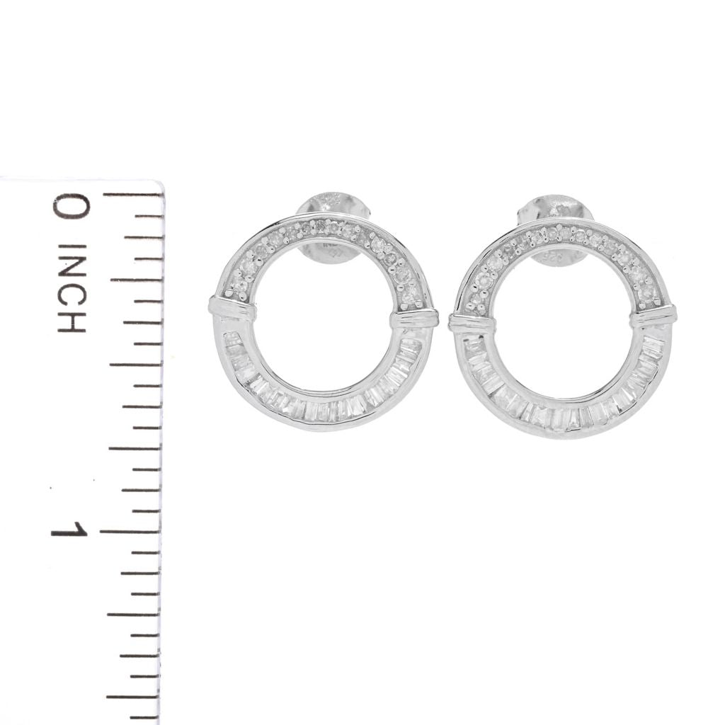 Diamond Treasures 0.61ctw Tapered Baguette & Round Diamond Hoop Earrings
