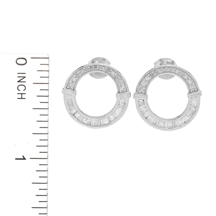 Diamond Treasures 0.61ctw Tapered Baguette & Round Diamond Hoop Earrings