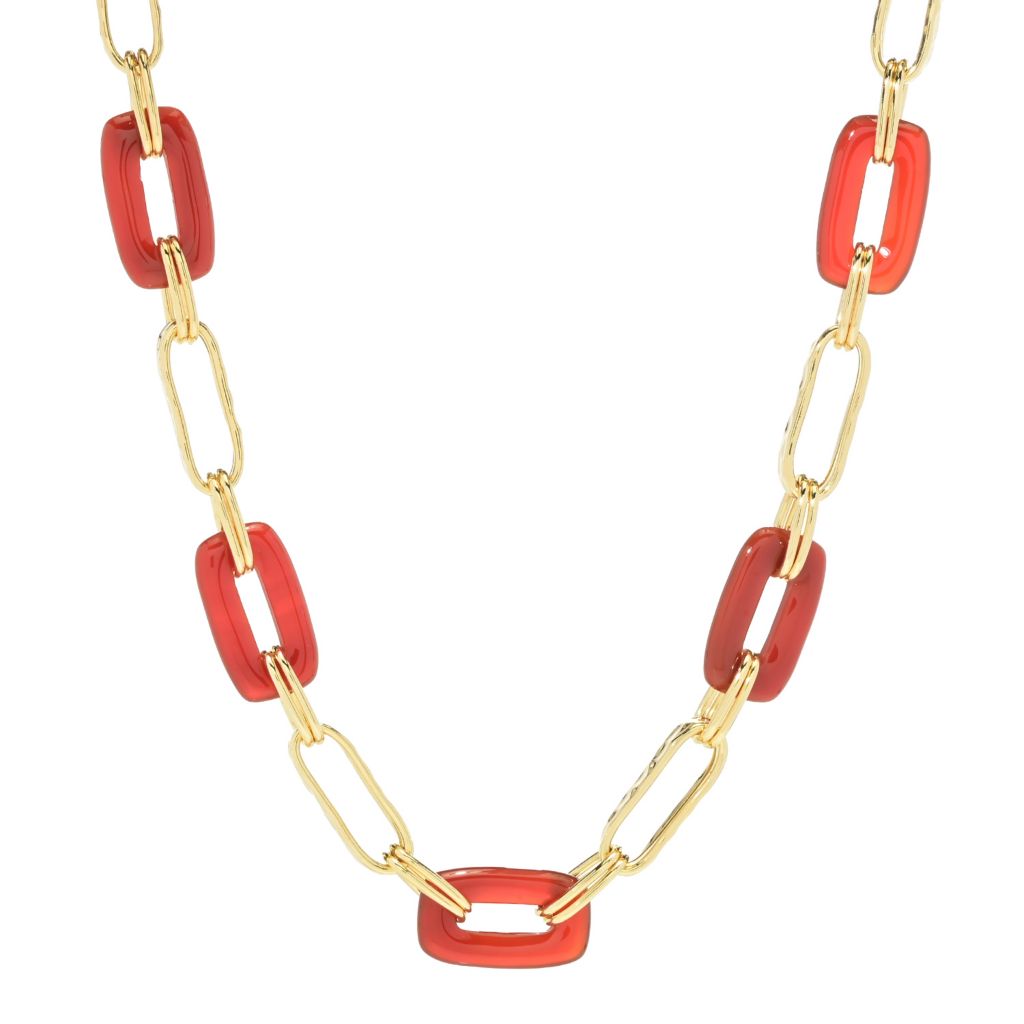 Toscana Italiana 18K Gold Plated Acqua Bagnata Choice of Gem Paperclip Necklace