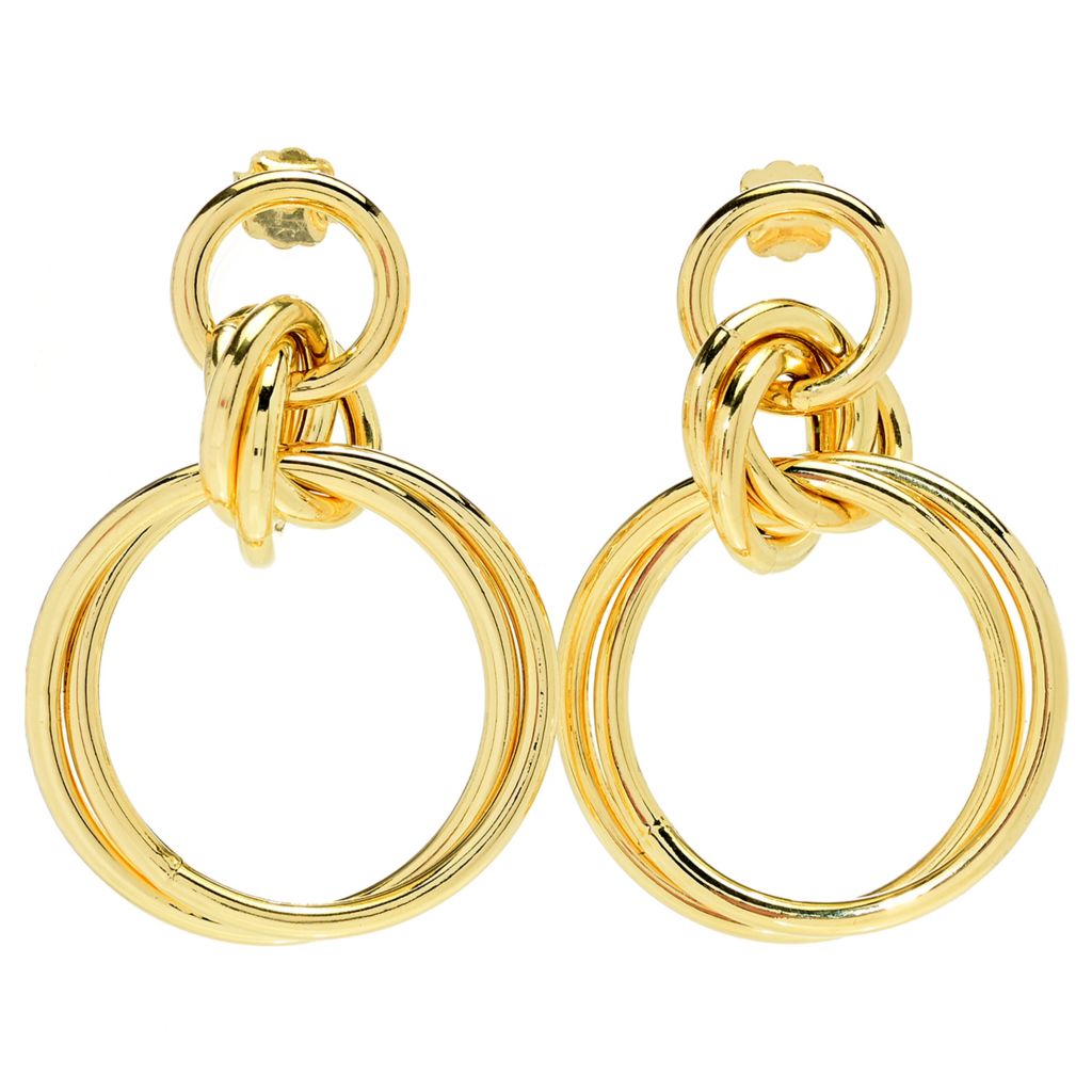 Toscana Italiana Gold, Platinum or Tri-color Plated Interlocking Hoop Drop Earrings