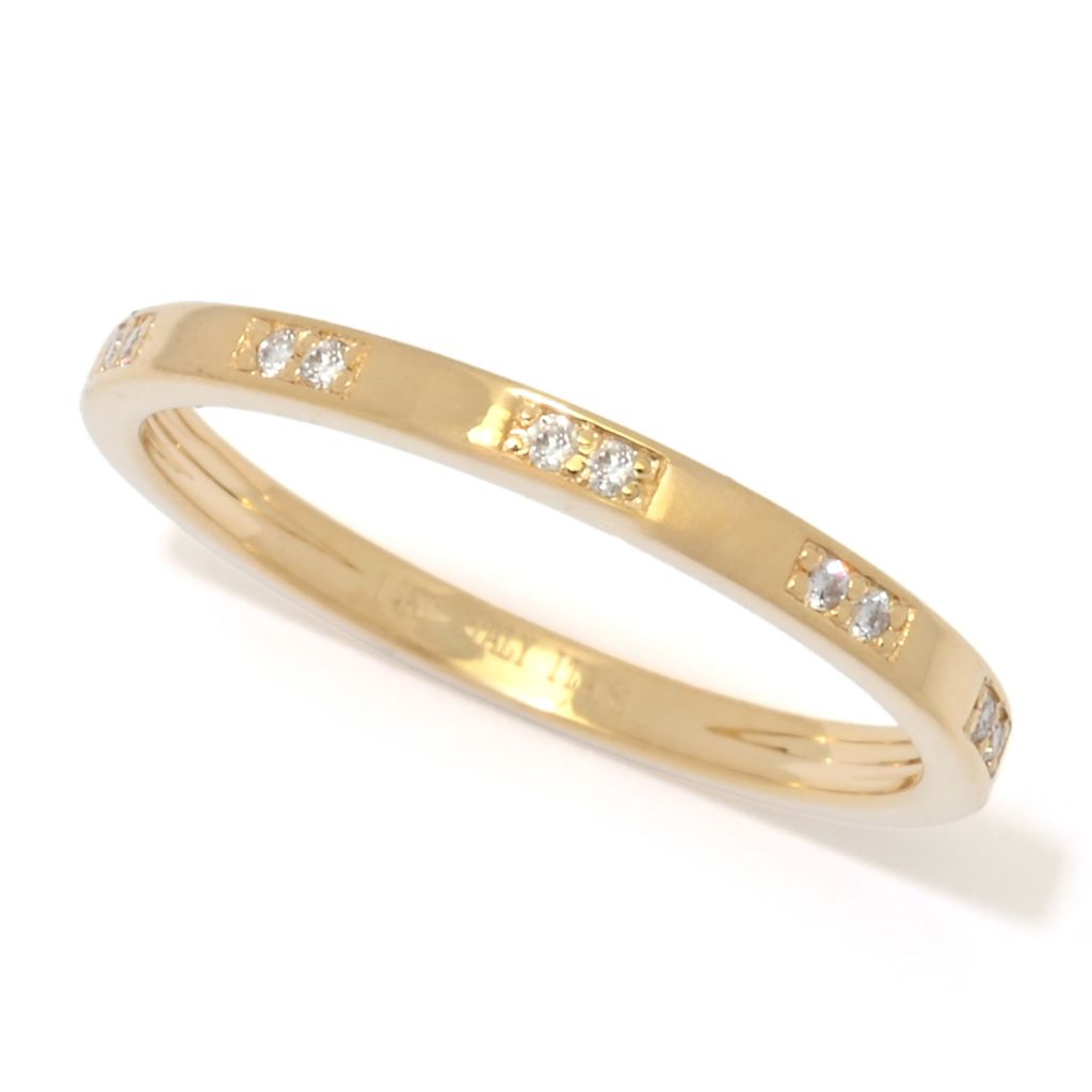 DIAMORE 14K Gold Polished Flush Set Diamond Accented Stack Band Ring
