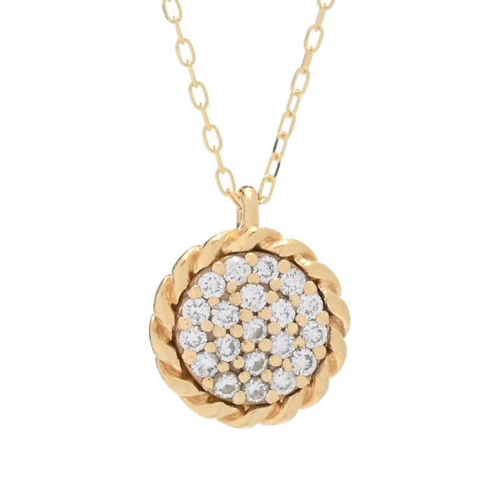 DIAMORE 14K Gold 0.16ctw Pave Diamond Rope Twist Halo Pendant w/ Chain