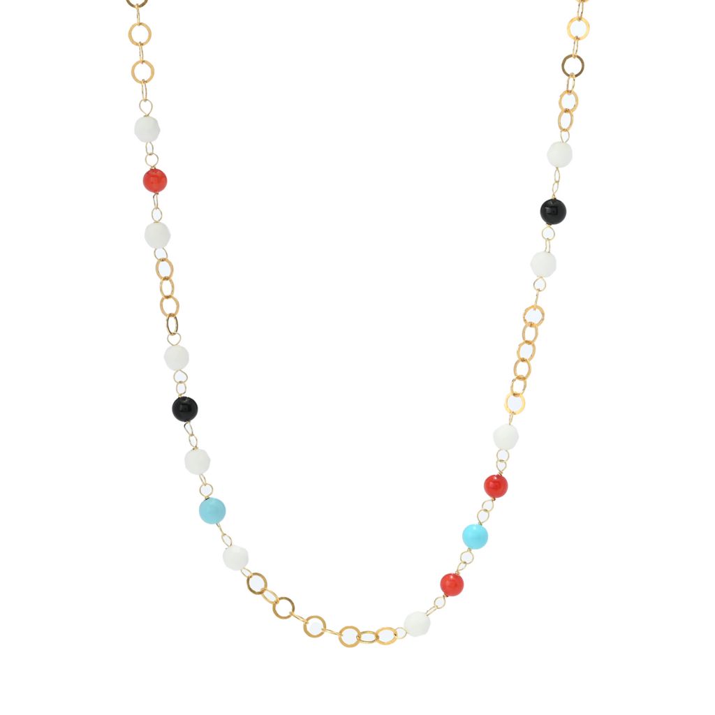 Bello Italiano 18K Gold Plated Multi Gemstone Station Necklace