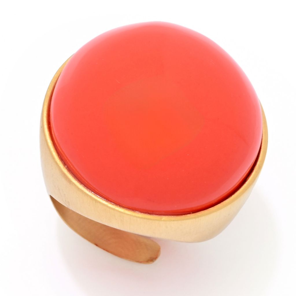 Bello Italiano 18K Gold Plated Turquoise or Orange Agate Statement Ring