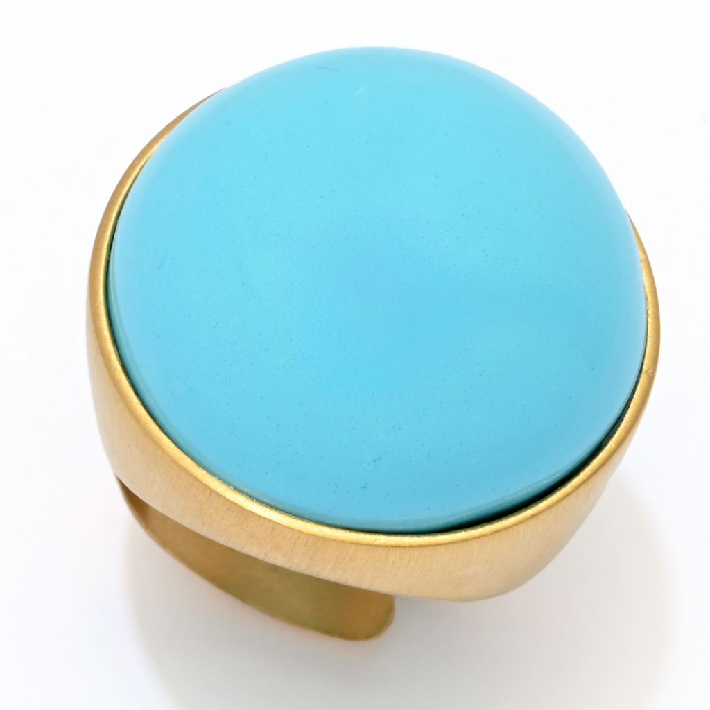 Bello Italiano 18K Gold Plated Turquoise or Orange Agate Statement Ring