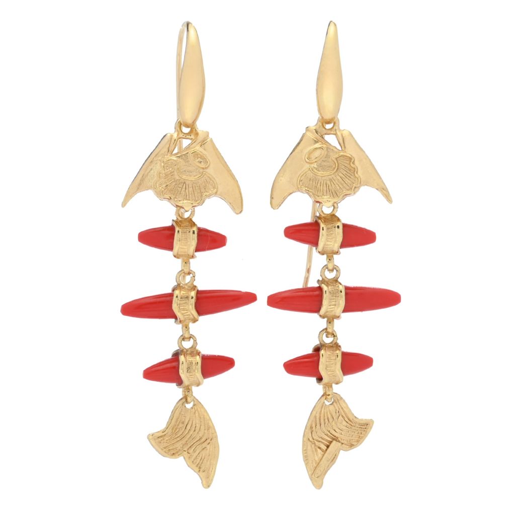 Bello Italiano 18K Gold Plated Coral Fish 2.5" Drop Earrings