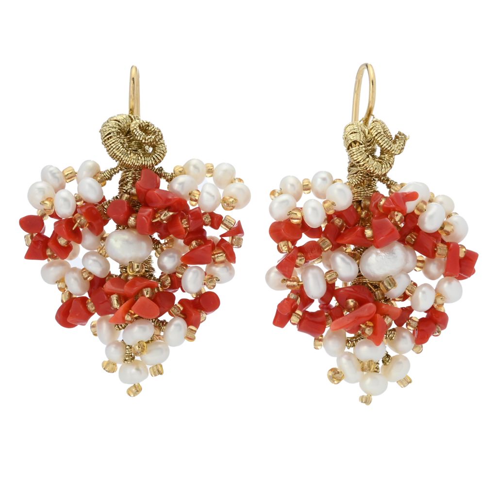 Gaetano Vitiello "Uncinetto" Gemstone Chip & Cultured Pearl Drop Earrings