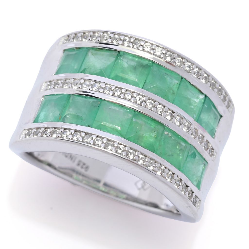 Gem Treasures Sterling Silver 3.93ctw Brazilian Emerald & Zircon Ring