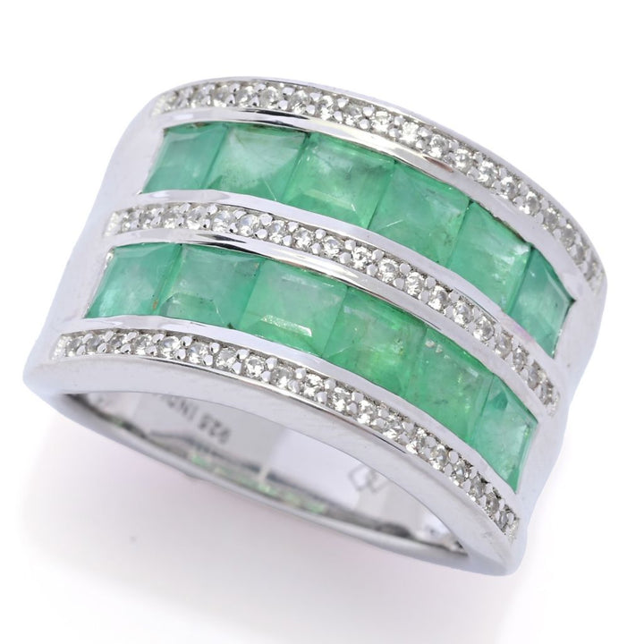 Gem Treasures Sterling Silver 3.93ctw Brazilian Emerald & Zircon Ring