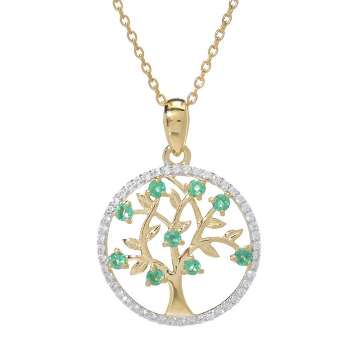 Gem Treasures 0.84ctw Zambian Emerald & Zircon Tree of Life Pendant w/ Chain