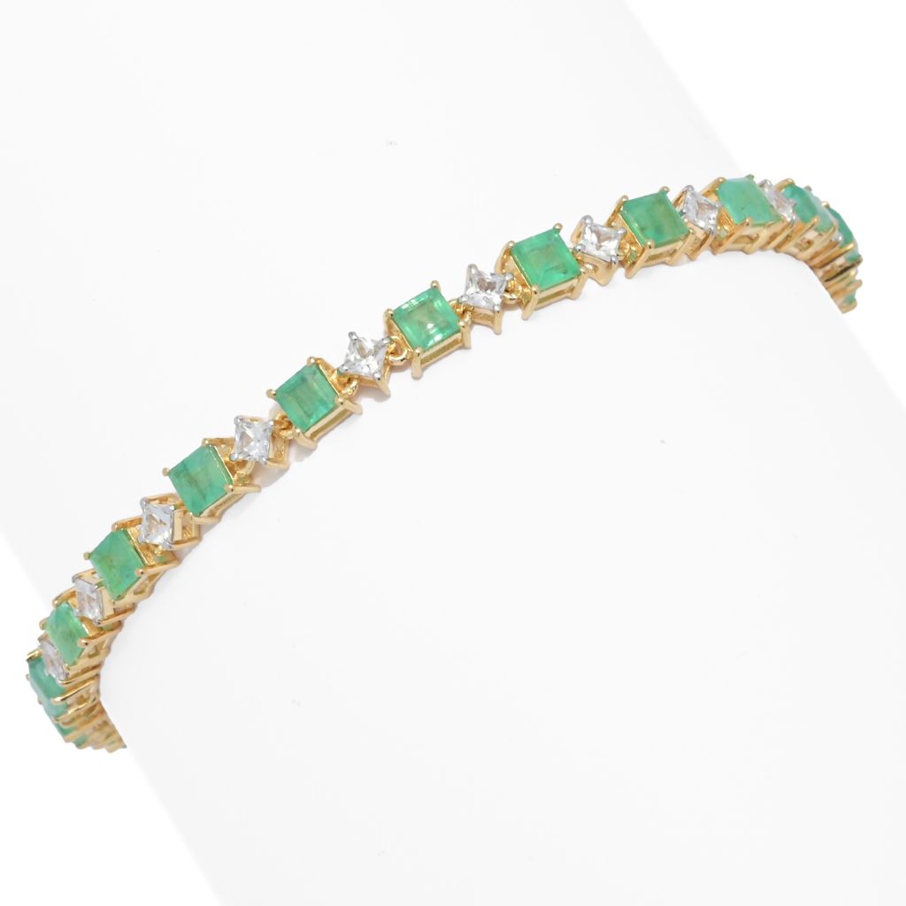 Gem Treasures 18K Vermeil 8.47ctw Brazilian Emerald & Zircon Bracelet