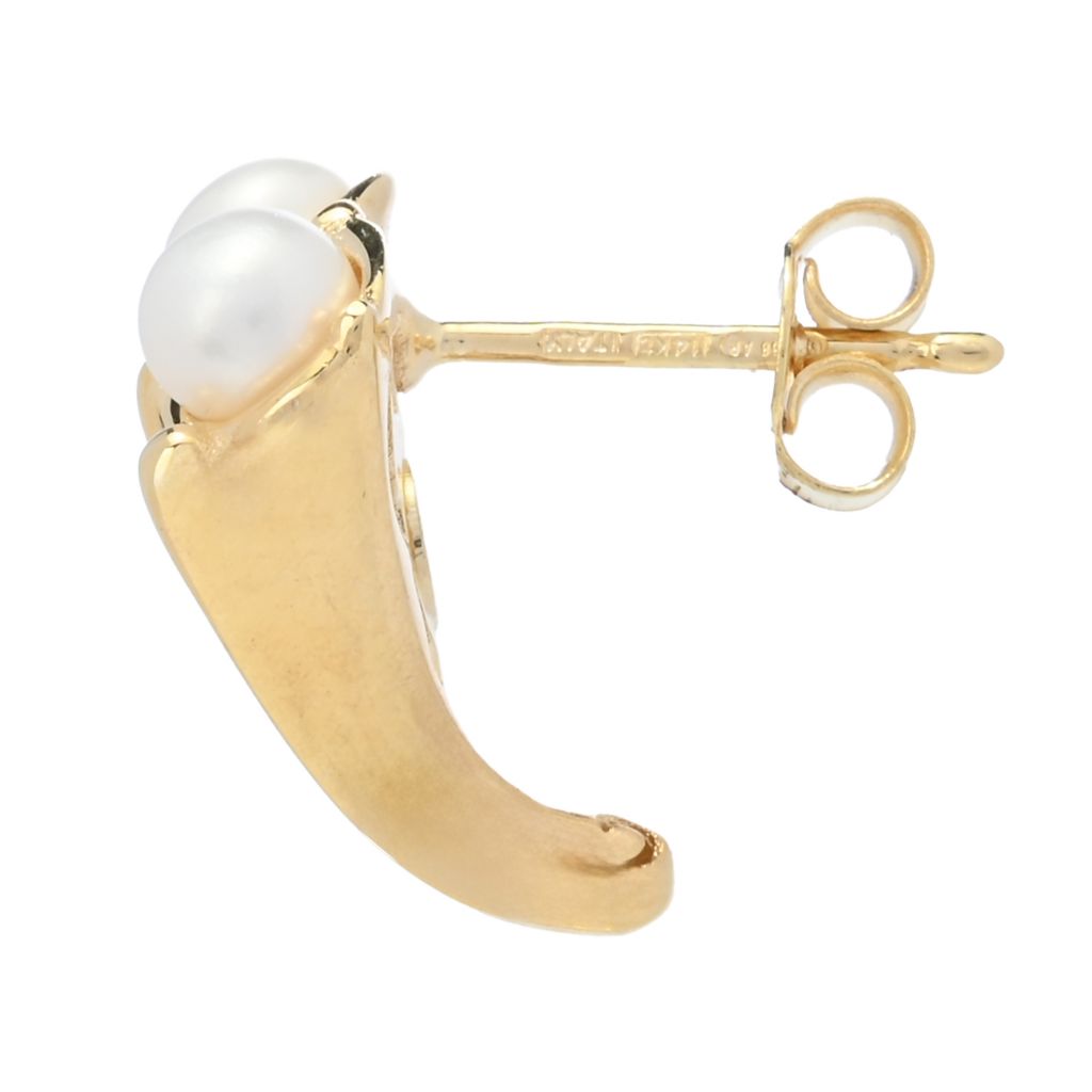 Stefano Oro 14K Gold "Morning Dew" Cultured Pearl J-Hoop Earrings