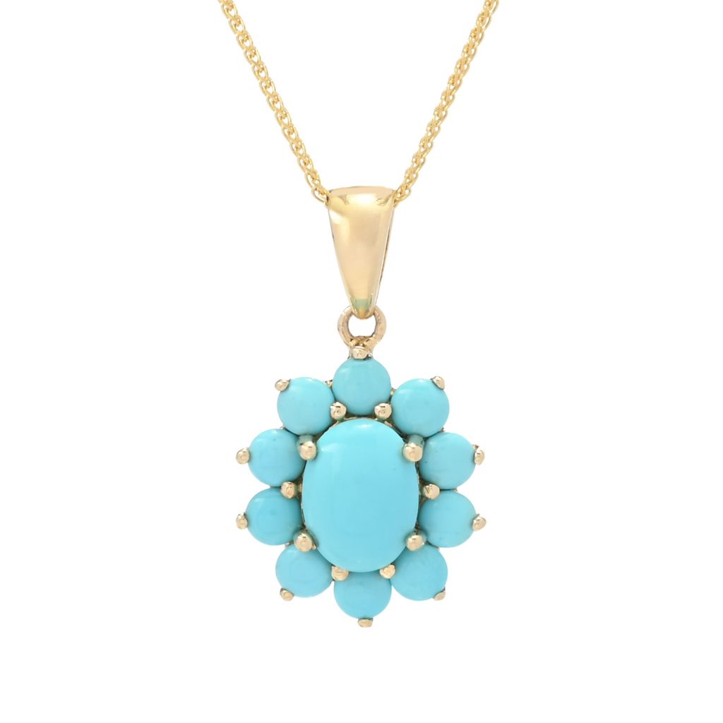LALI Jewels 14K Gold 8x6mm Turquoise w/ Turquoise Halo Pendant w/ Chain