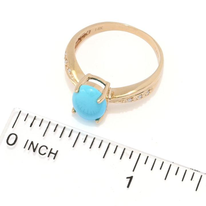 LALI Jewels 14K Gold Polished 9x7mm Turquoise & Diamond Ring, 2.4 grams