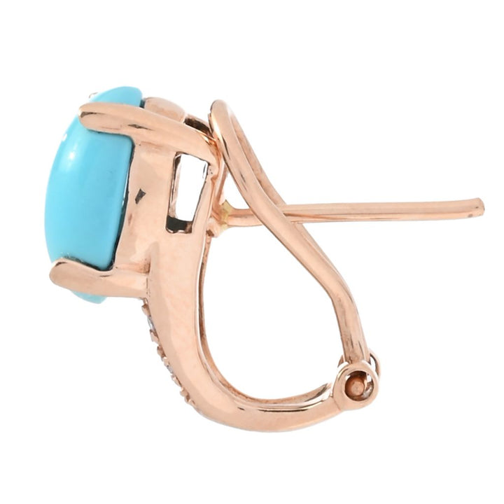LALI Jewels 14K Rose Gold 9x7mm Turquoise & Diamond Stud Earrings