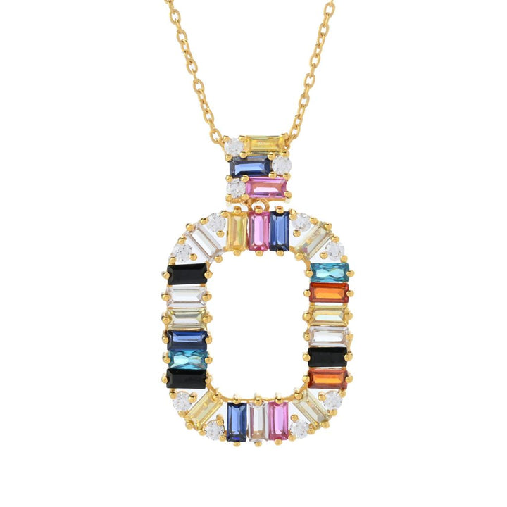 "Color Crush" Simulated Gem Baguette Open Pendant w/ Chain