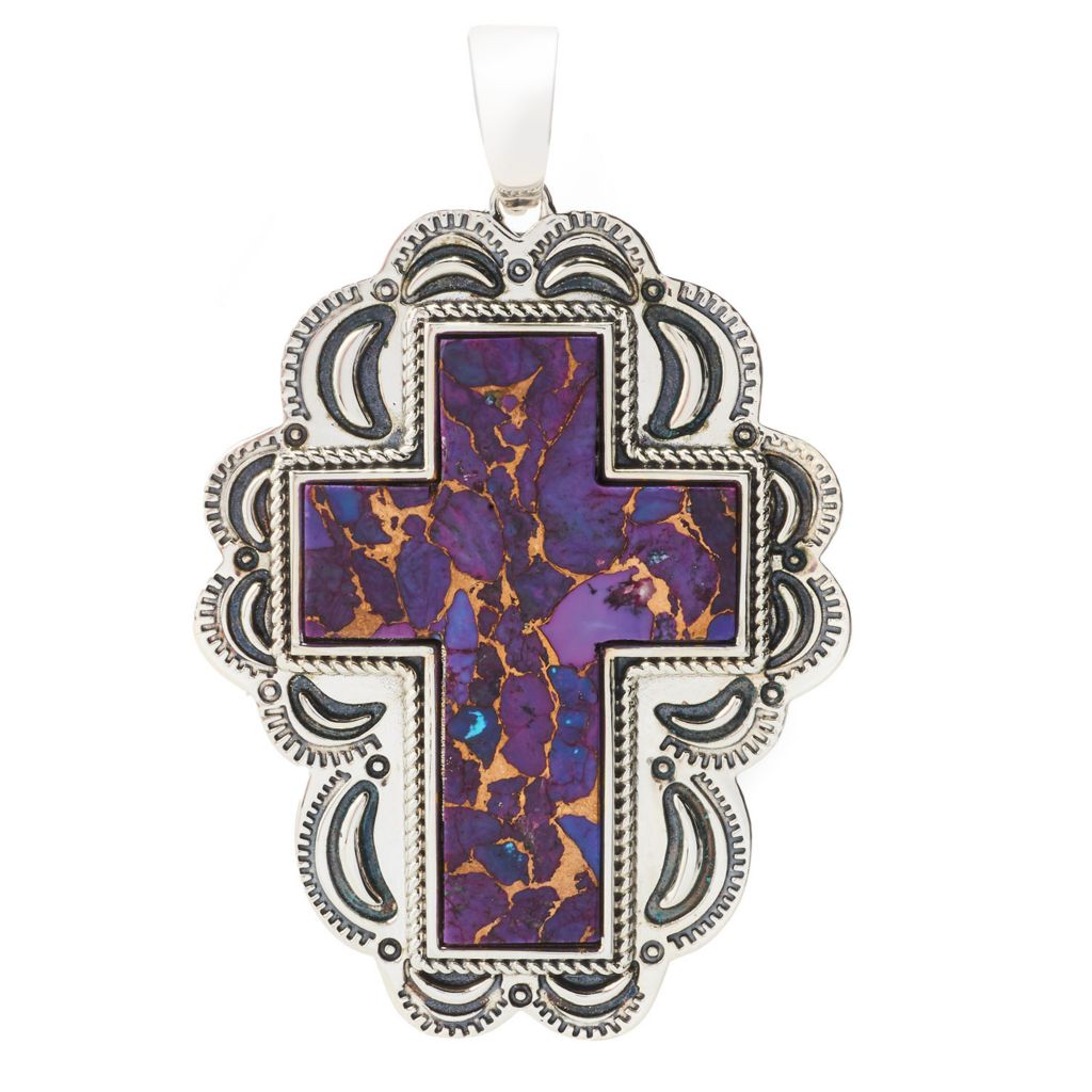 Southwest Elements Sterling Silver Choice of Mohave Turquoise Cross Enhancer Pendant