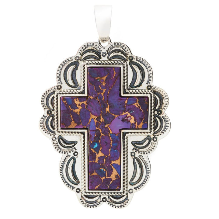 Southwest Elements Sterling Silver Choice of Mohave Turquoise Cross Enhancer Pendant