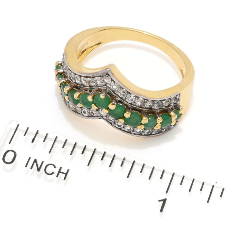 Cocci Collection 1.23ctw Brazilian Sakota Emerald & Zircon Chevron Ring