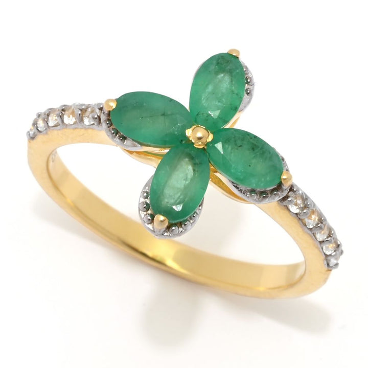 Cocci Collection 1.11ctw Brazilian Sakota Emerald & Zircon Flower Cluster Ring
