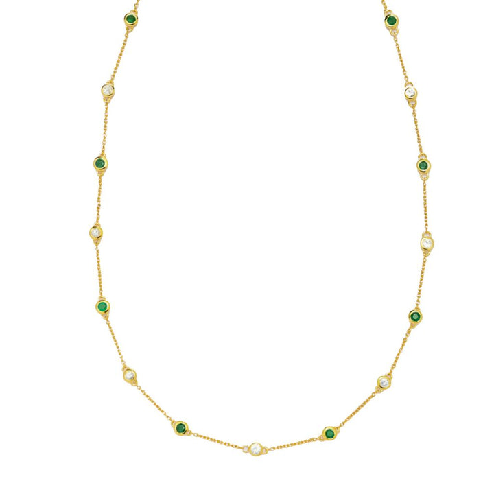 Cocci Collection 2.32ctw Brazilian Sakota Emerald & Zircon Station Necklace