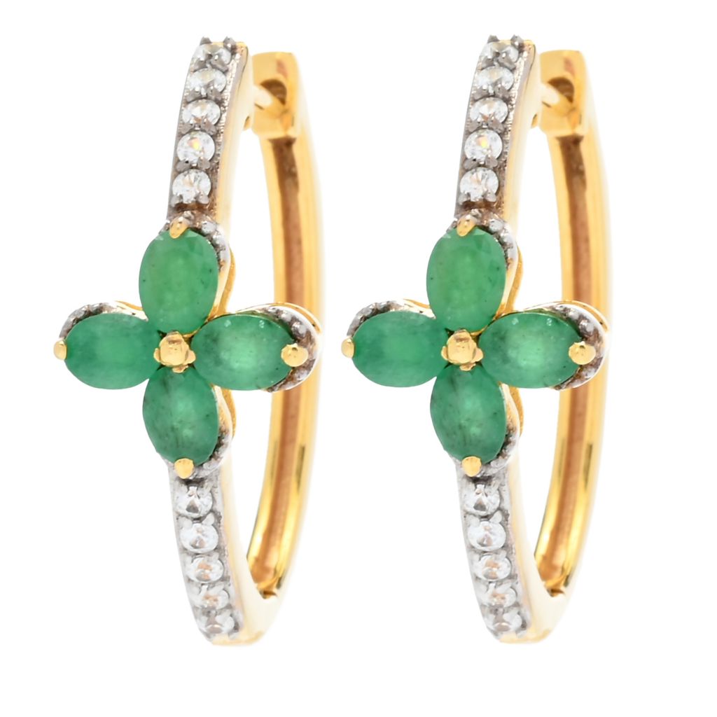 Cocci Collection 1.74ctw Sakota Emerald & Zircon Flower Cluster Hoop Earrings