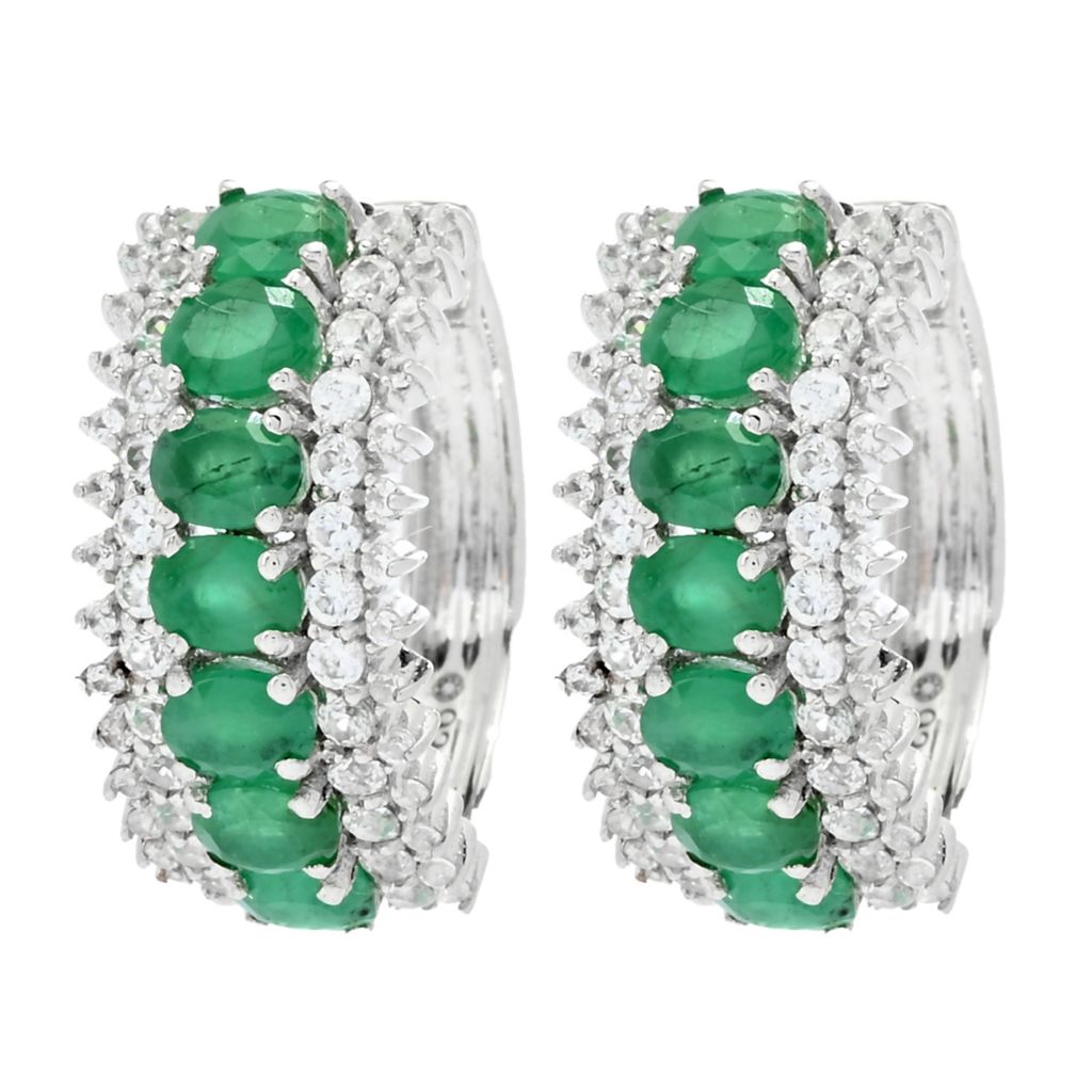 Cocci Collection 3.30ctw Brazilian Sakota Emerald & Zircon Hoop Earrings