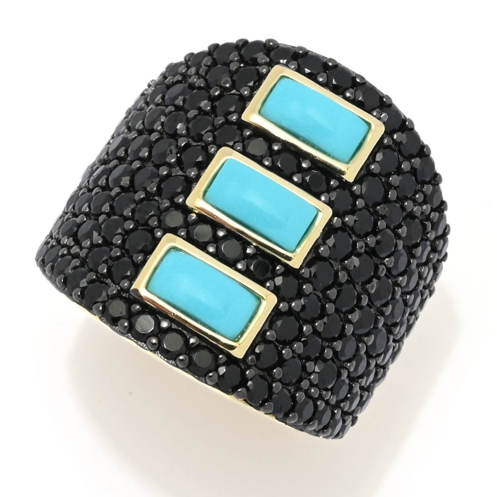 18K Gold Plated Sleeping Beauty Turquoise & Black Spinel Ring