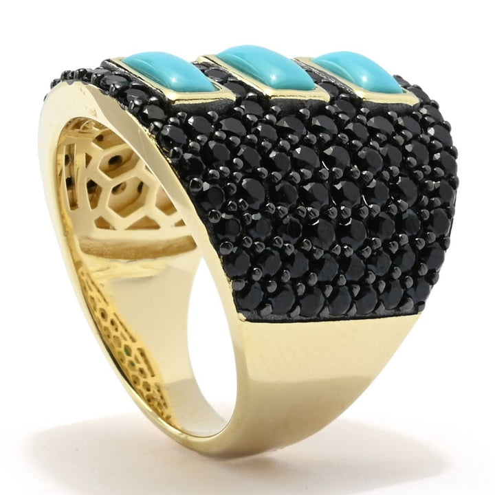 18K Gold Plated Sleeping Beauty Turquoise & Black Spinel Ring
