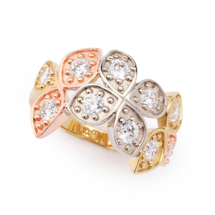 Brilliante Tri-Color 1.00 DEW Simulated Diamond Flower Ring