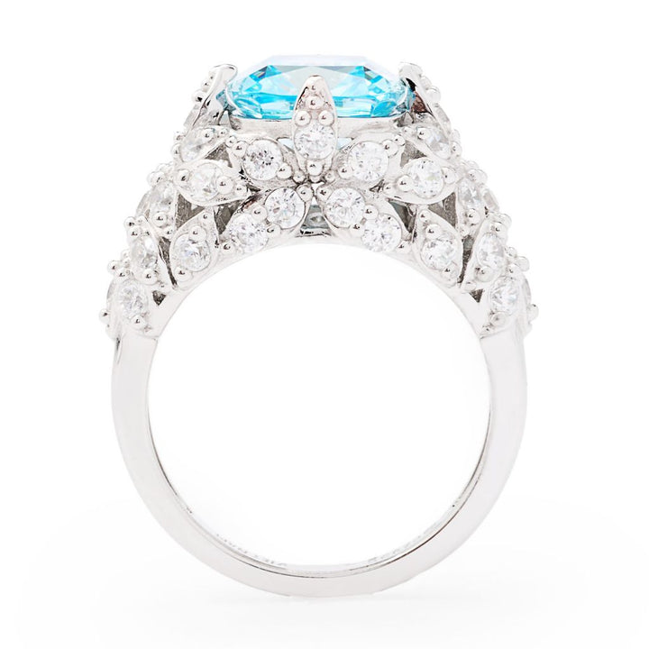 Brilliante Platinum Plated 4.32 DEW Simulated Aquamarine & Diamond Ring