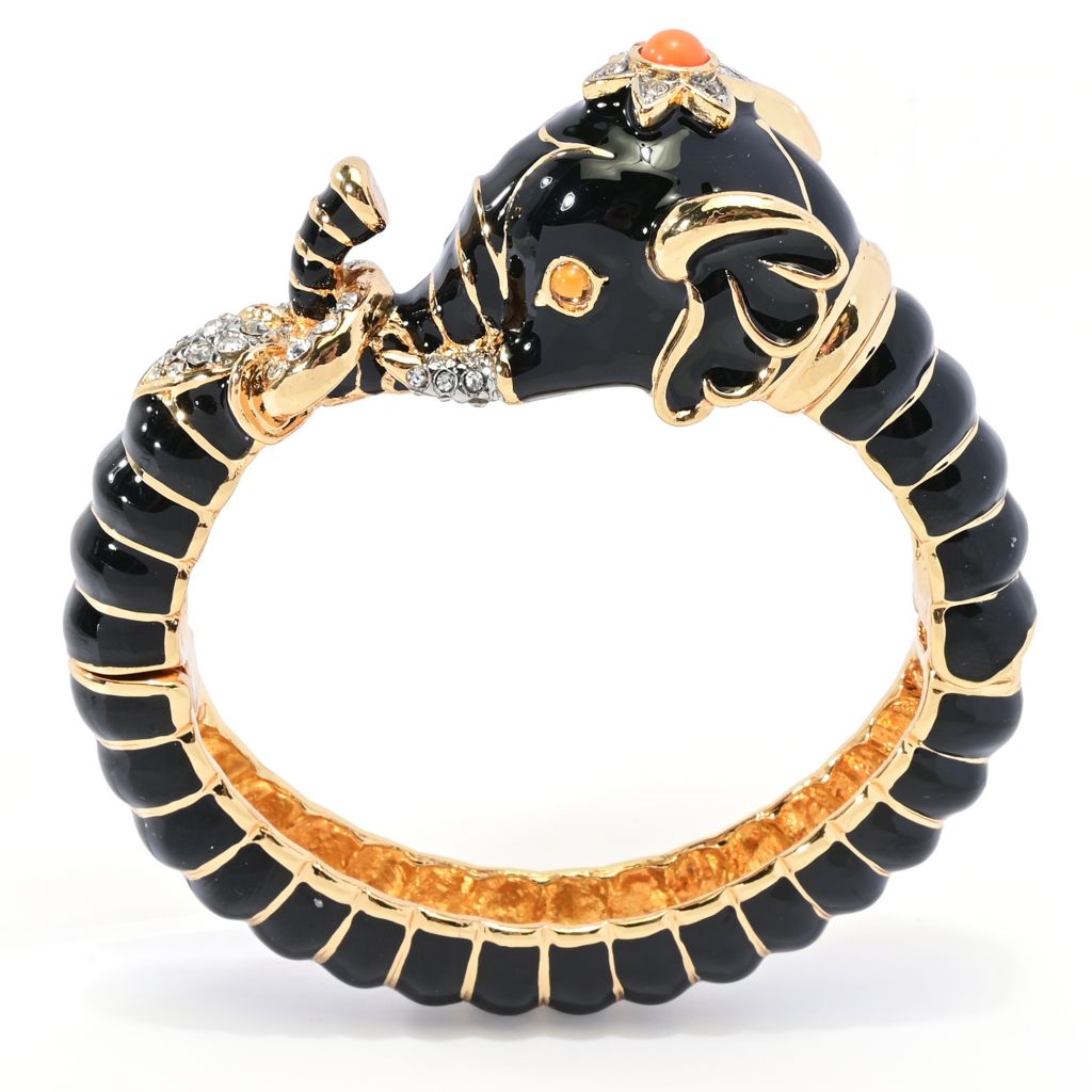 Kenneth Jay Lane 22K Gold Plated Enamel & Simulated Topaz Elephant Bangle Bracelet