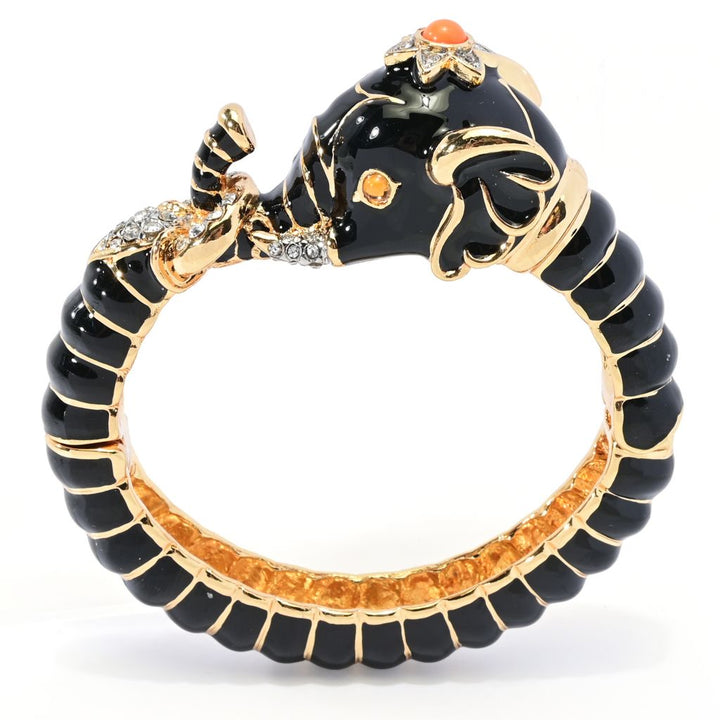 Kenneth Jay Lane 22K Gold Plated Enamel & Simulated Topaz Elephant Bangle Bracelet
