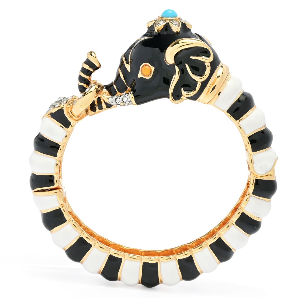 Kenneth Jay Lane 22K Gold Plated Enamel & Simulated Topaz Elephant Bangle Bracelet