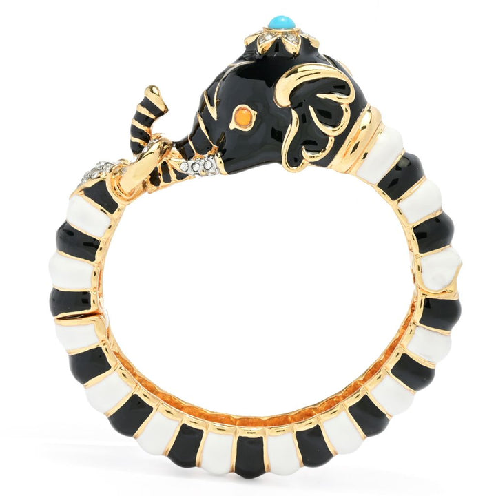 Kenneth Jay Lane 22K Gold Plated Enamel & Simulated Topaz Elephant Bangle Bracelet
