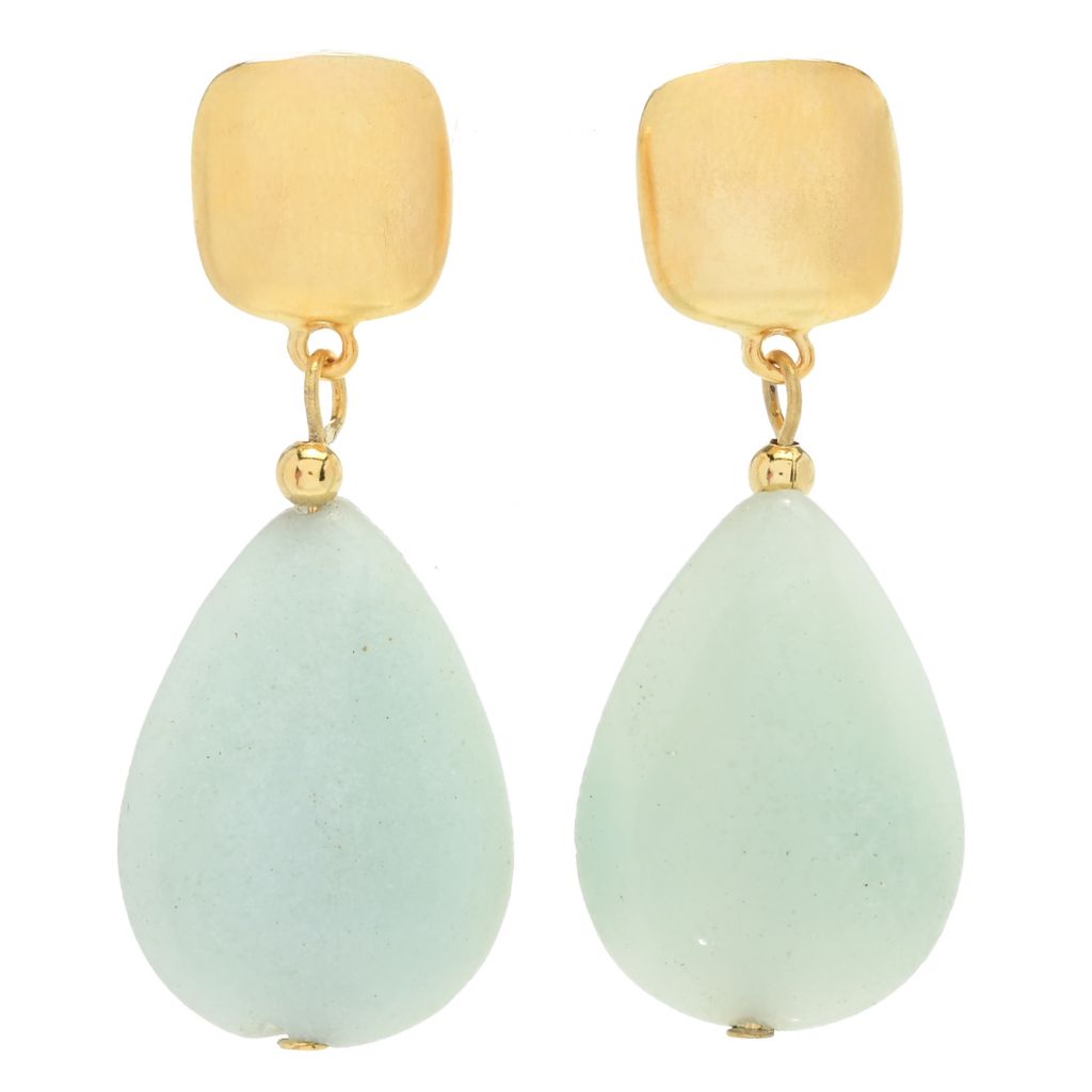 Kenneth Jay Lane Gold Plated Amazonite 1.75" Teardrop Earrings