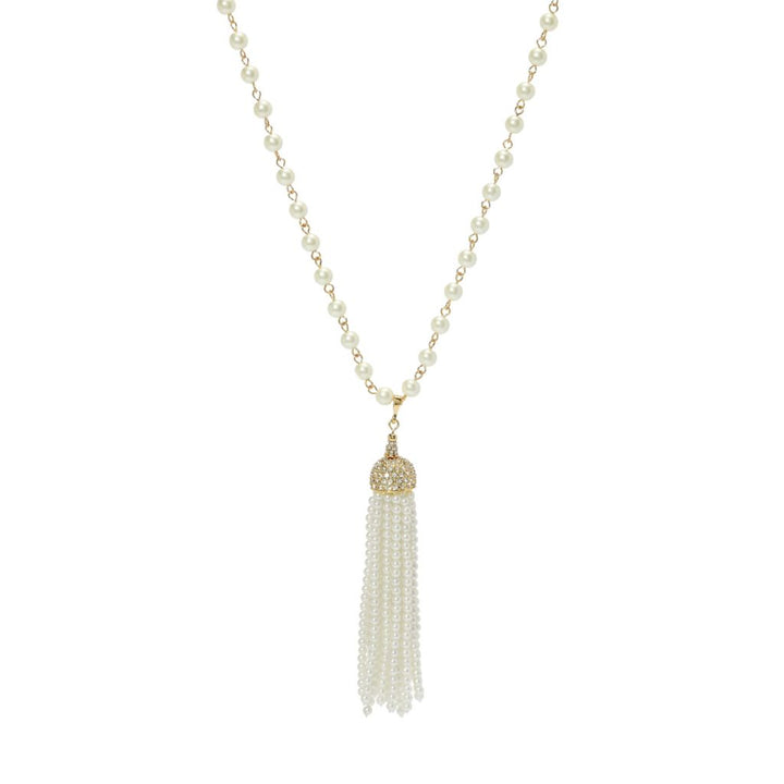 Kenneth Jay Lane Gold Plated Simulated Pearl Tassel 32" Necklace