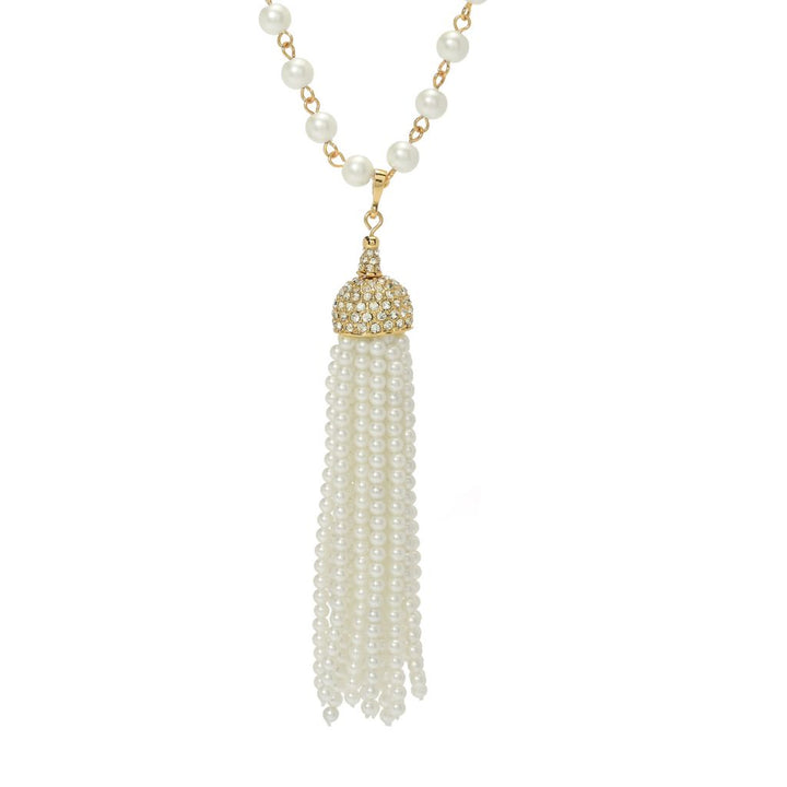 Kenneth Jay Lane Gold Plated Simulated Pearl Tassel 32" Necklace