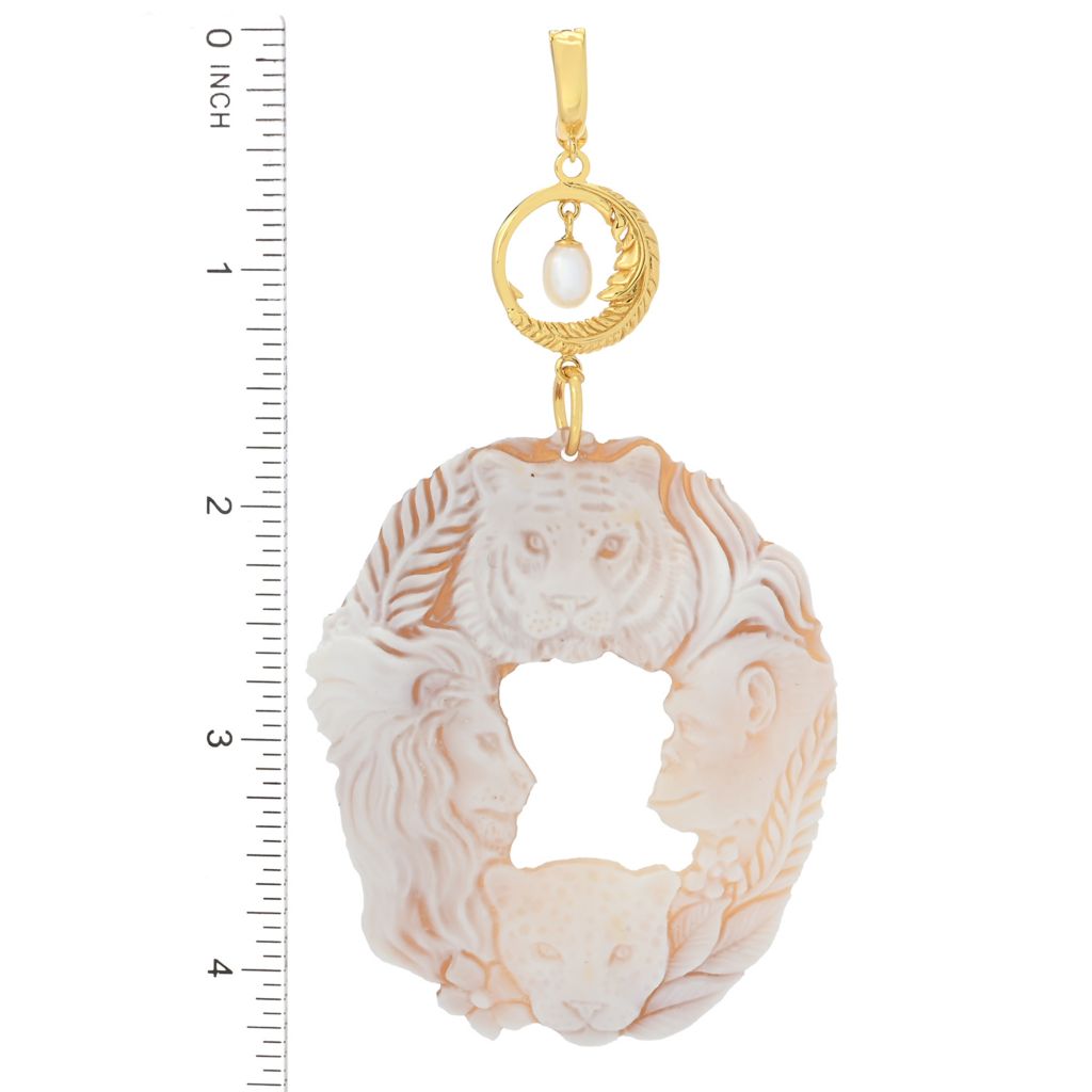 Cameo Italiano "Elysee" Jungle Animals Openwork Shell Cameo Enhancer Pendant